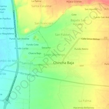 Topografische Karte Santo Domingo, Höhe, Relief