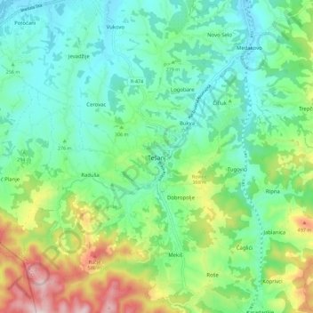 Topografische Karte Tešanj, Höhe, Relief