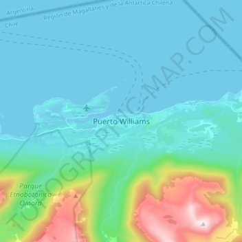 Topografische Karte Puerto Williams, Höhe, Relief