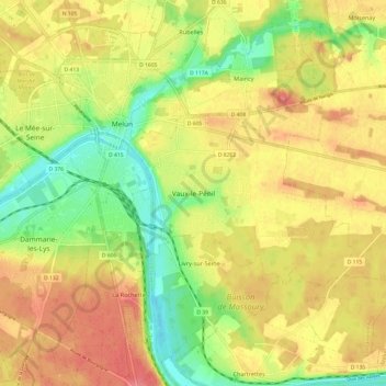 Topografische Karte Vaux-le-Pénil, Höhe, Relief