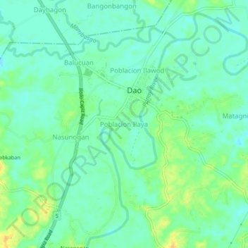 Topografische Karte Poblacion Ilaya, Höhe, Relief