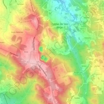 Topografische Karte Arcozelo, Höhe, Relief
