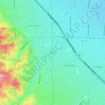 Topografische Karte Blue Hills, Höhe, Relief