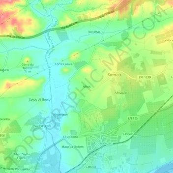 Topografische Karte Alhos, Höhe, Relief