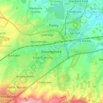 Topografische Karte Basingstoke, Höhe, Relief