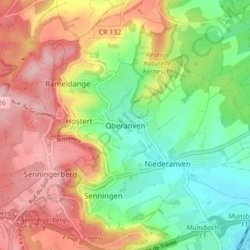 Topografische Karte Oberanven, Höhe, Relief
