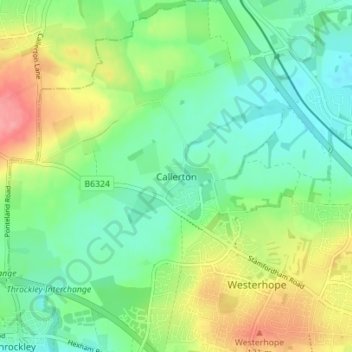 Topografische Karte Callerton, Höhe, Relief
