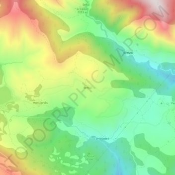 Topografische Karte Bretui, Höhe, Relief