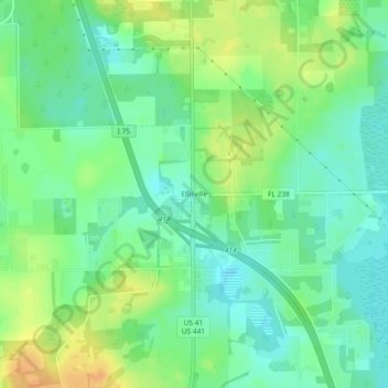 Topografische Karte Ellisville, Höhe, Relief