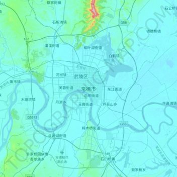 Topografische Karte Changde, Höhe, Relief