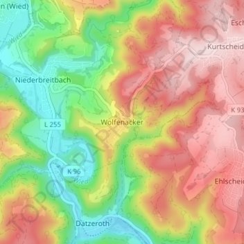 Topografische Karte Wolfenacker, Höhe, Relief