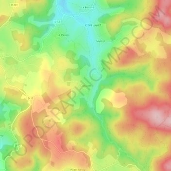Topografische Karte Coeuzon, Höhe, Relief