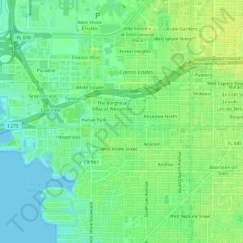 Topografische Karte Manhattan, Höhe, Relief
