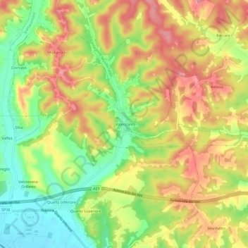 Topografische Karte Valenzani, Höhe, Relief