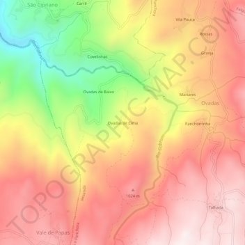 Topografische Karte Ovadas de Cima, Höhe, Relief