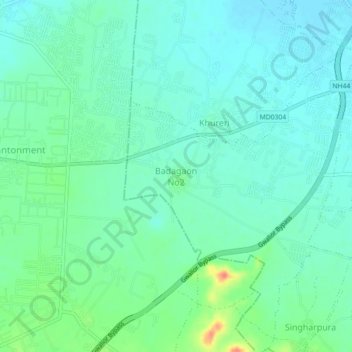 Topografische Karte Badagaon No2, Höhe, Relief