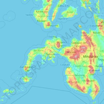 Topografische Karte Zamboanga del Sur, Höhe, Relief