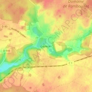 Topografische Karte Gazeran, Höhe, Relief