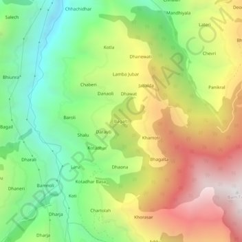 Topografische Karte Bagalti, Höhe, Relief