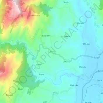 Topografische Karte Galma, Höhe, Relief