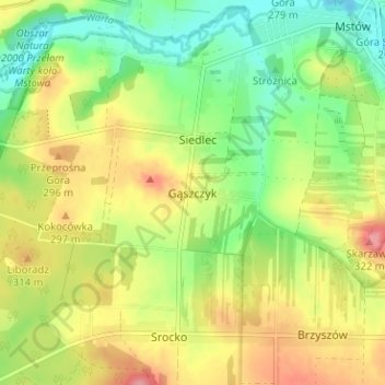 Topografische Karte Gąszczyk, Höhe, Relief