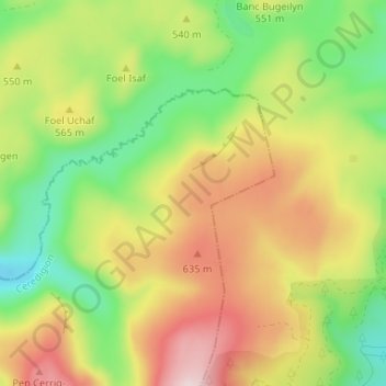 Topografische Karte Fuwch-wen-a-llo, Höhe, Relief