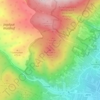 Topografische Karte Pfaffstättner Kogel, Höhe, Relief