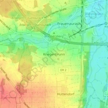 Topografische Karte Kriegenbrunn, Höhe, Relief