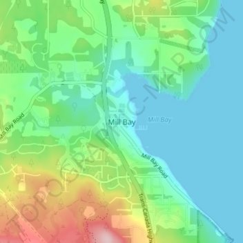Topografische Karte Mill Bay, Höhe, Relief