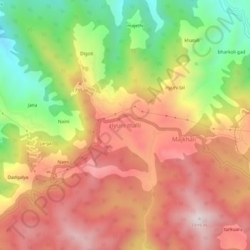 Topografische Karte riyuni malli, Höhe, Relief