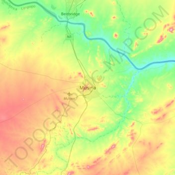 Topografische Karte Musina, Höhe, Relief
