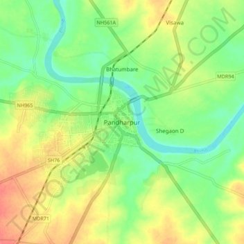 Topografische Karte Pandharpur, Höhe, Relief