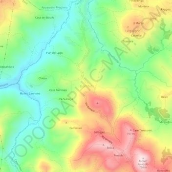 Topografische Karte Gombio, Höhe, Relief