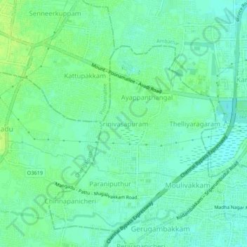 Topografische Karte Srinivasapuram, Höhe, Relief