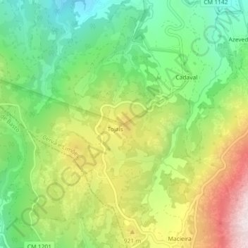 Topografische Karte Tojais, Höhe, Relief