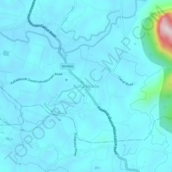 Topografische Karte Kalladikode, Höhe, Relief