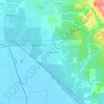 Topografische Karte Shellville Colony, Höhe, Relief