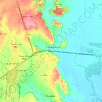 Topografische Karte Aksu, Höhe, Relief
