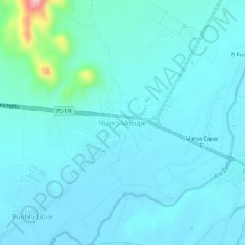 Topografische Karte Nuevo Mocupe, Höhe, Relief