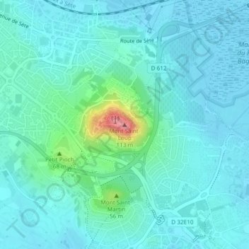 Topografische Karte Mont Saint-Loup, Höhe, Relief