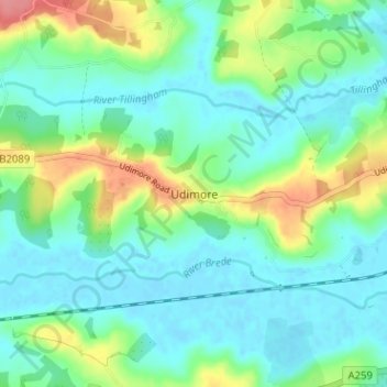 Topografische Karte Udimore, Höhe, Relief