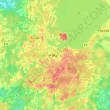 Topografische Karte Alūksne, Höhe, Relief