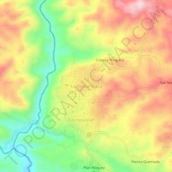 Topografische Karte Xochistlahuaca, Höhe, Relief