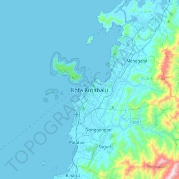 Topografische Karte Kota Kinabalu, Höhe, Relief