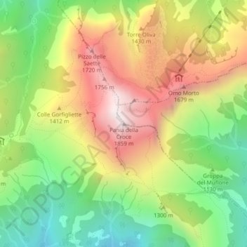 Topografische Karte Pania della Croce, Höhe, Relief