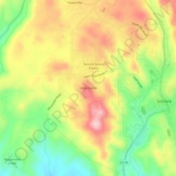 Topografische Karte Gibbs Ranch, Höhe, Relief