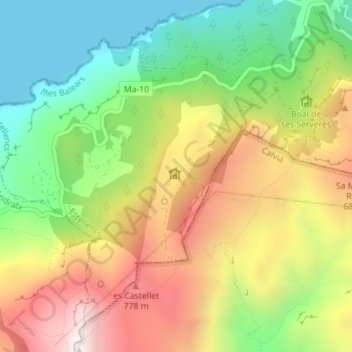 Topografische Karte Coma d'en Vidal, Höhe, Relief