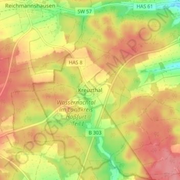 Topografische Karte Kreuzthal, Höhe, Relief