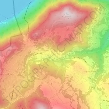 Topografische Karte Scaria, Höhe, Relief