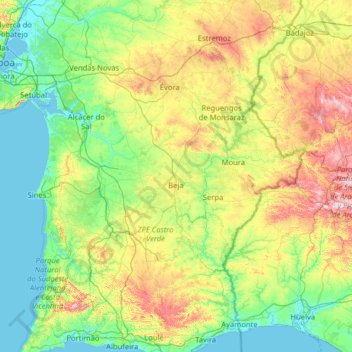 Topografische Karte Region Alentejo, Höhe, Relief
